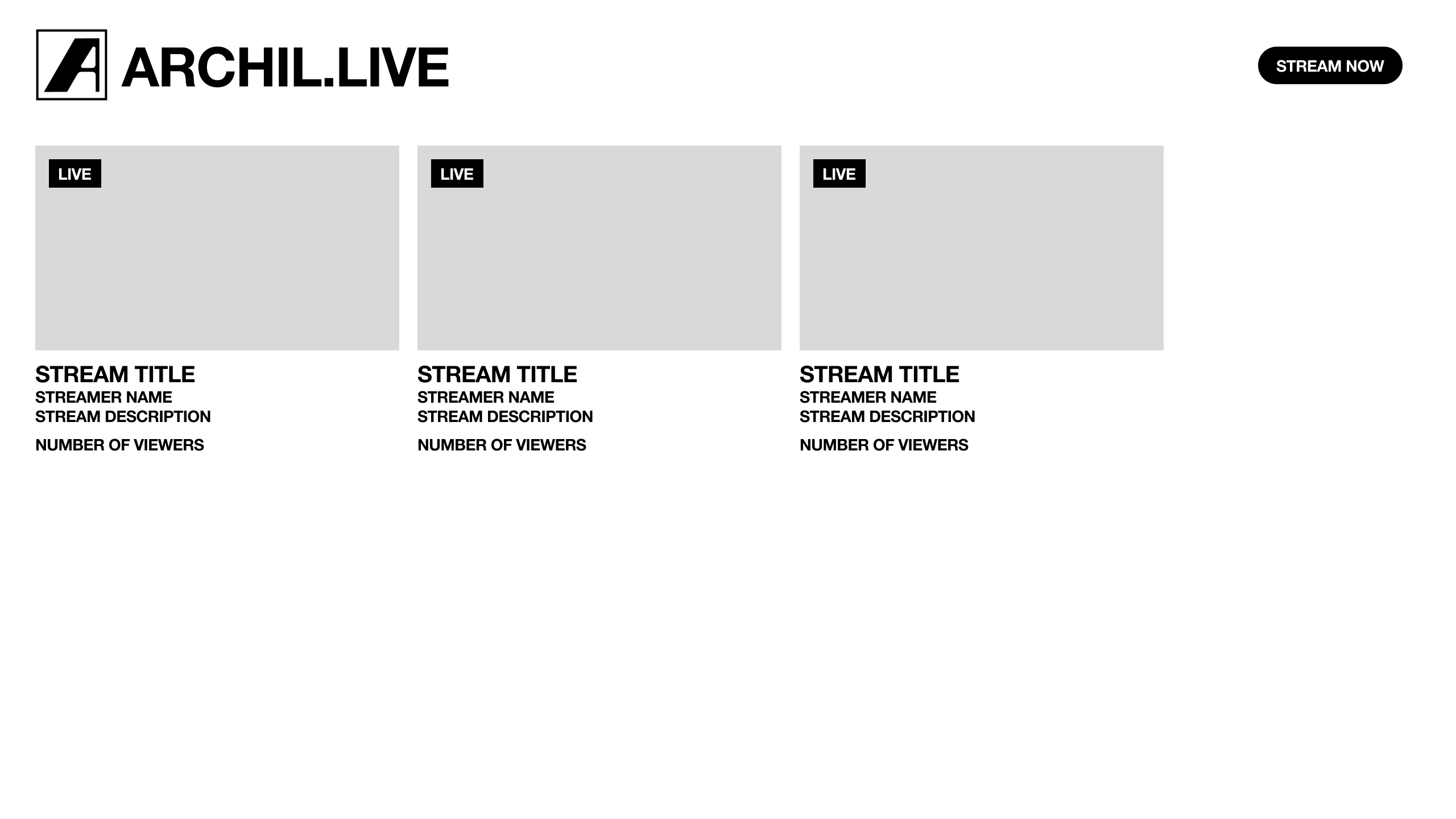 Wireframe of the Archil Live stream discovery page