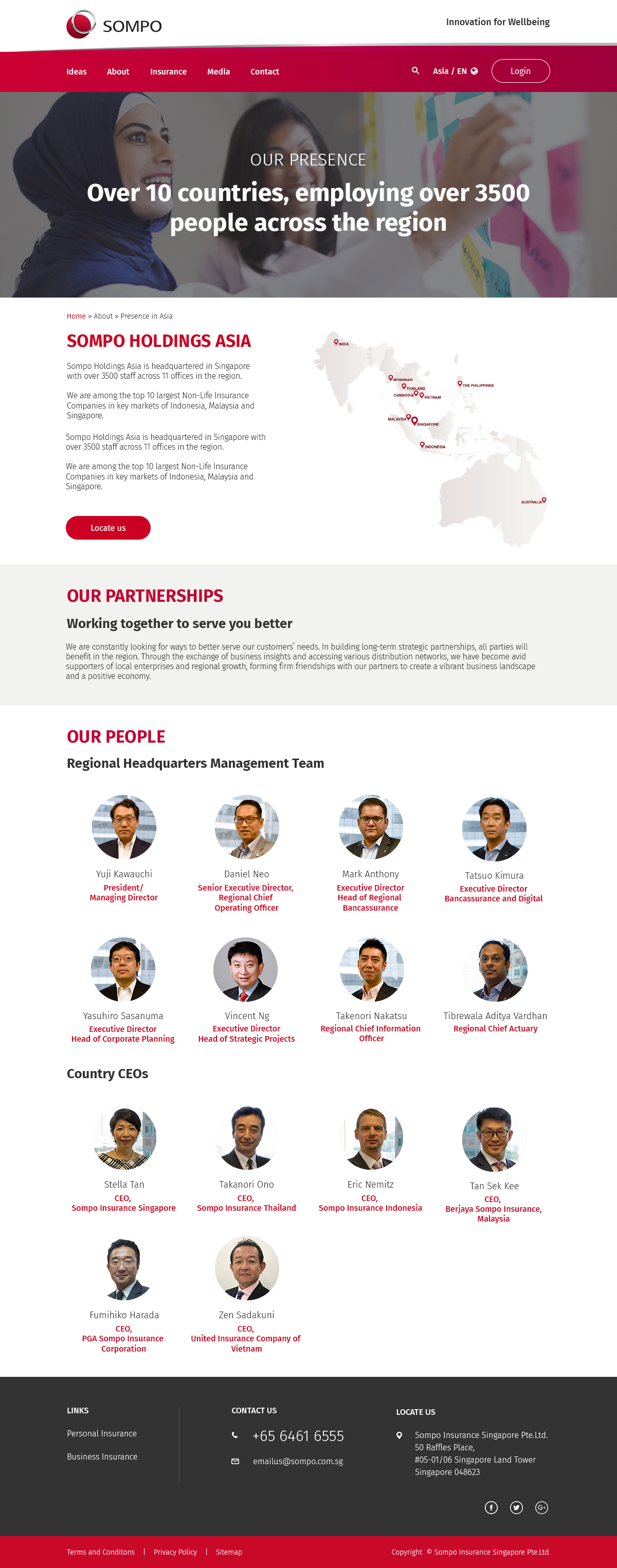 Sompo Asia regional presence page desktop design