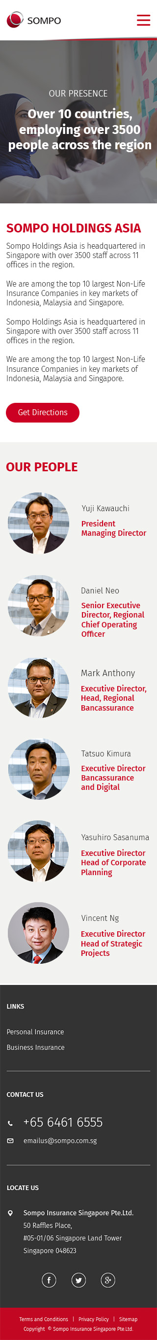 Sompo Asia regional presence page mobile design
